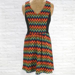 KENSIE Dress Knit Stripe Multi Color Chevron Woven Insert Fit & Flare Medium